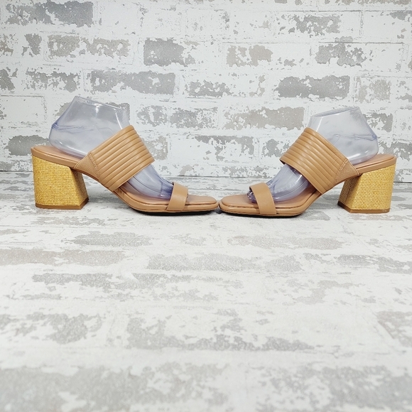 New Caslon Lamia Tan Leather Block Heel Square Toe Sandals W675 - Picture 7 of 12